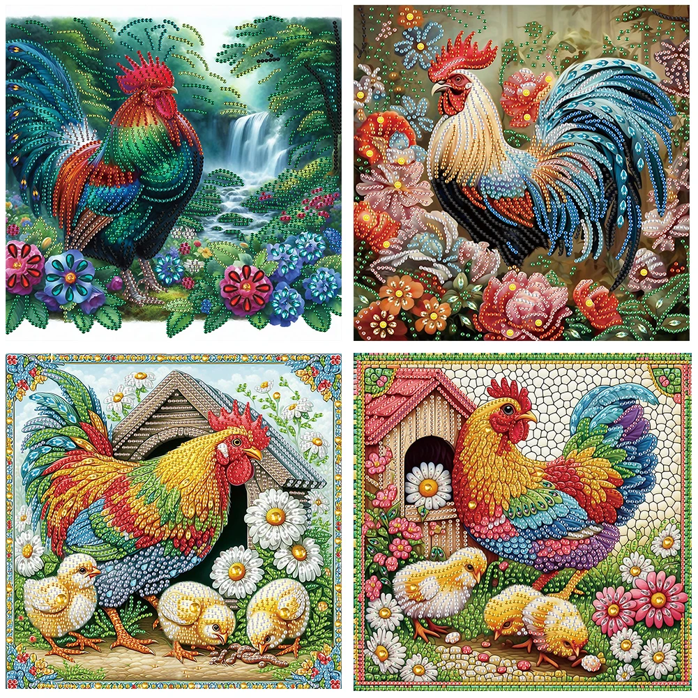 

4Pcs 5D DIY Partial Special Shaped Drill Diamond Painting Chicken Decor 30x30cm