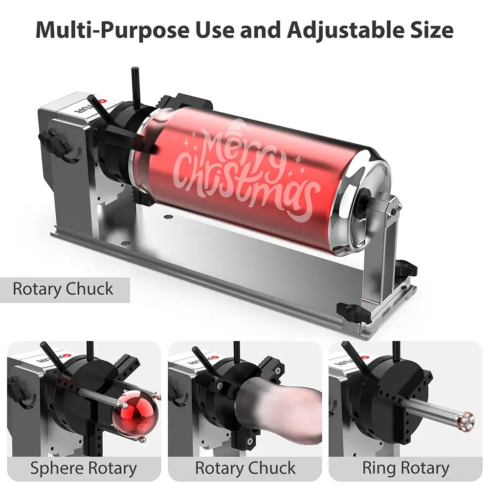 ORTUR YRC1.0 Y-Axis Rotary Chuck Adjustable Elevation 360 Degrees Engraving Roller for Round Rings Balls Cups Bottles Tumbler