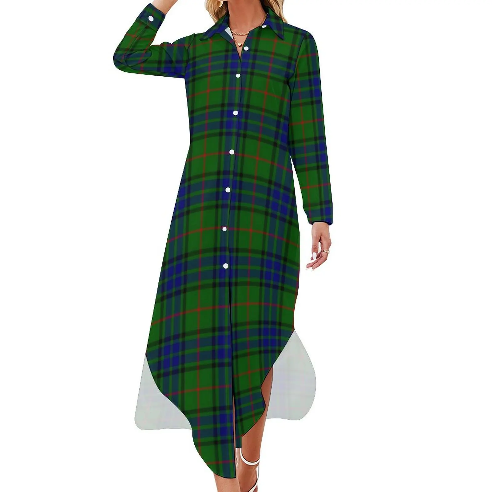 

Retro Plaid Casual Dress Green Check Print Aesthetic Dresses Sexy V Neck Cute Chiffon Dress Long Sleeve Vestido 4XL 5XL 6XL