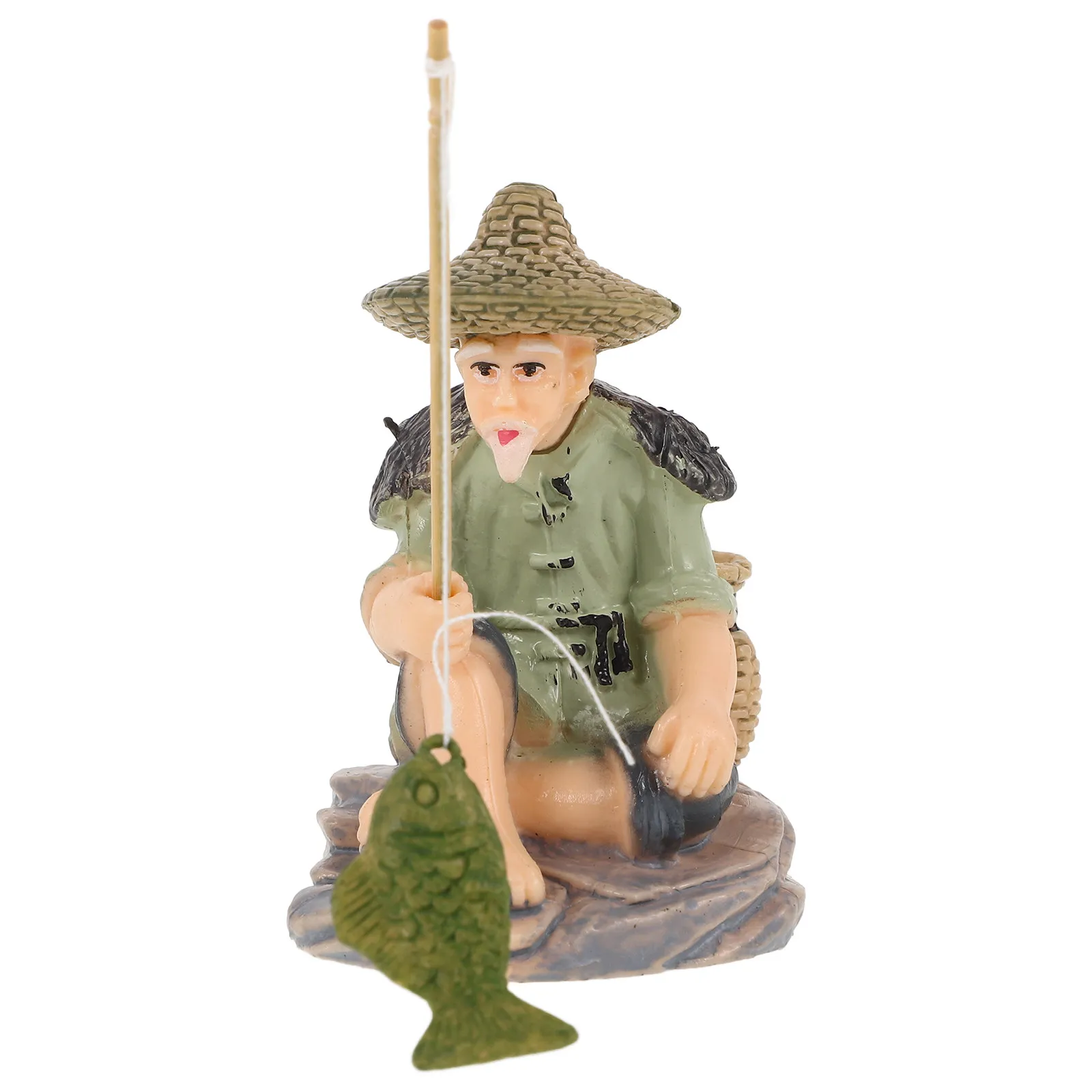 

PVC Fisherman Statue Small Garden Decor for Aquarium Tank Micro Landscape Home Desktop Office Table Ornament Decor