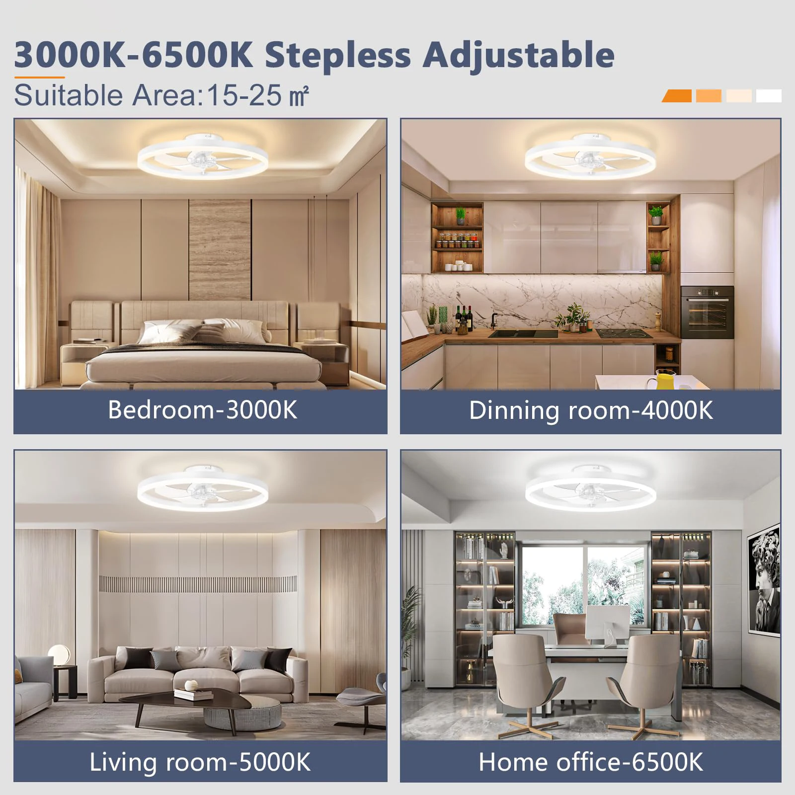 Smart Ceiling Fan with Lights and Remote 6 Speeds Dimmable LED Fan Lamp Flush Mount Ceiling Fan  for Bedroom Living Room Kitchen