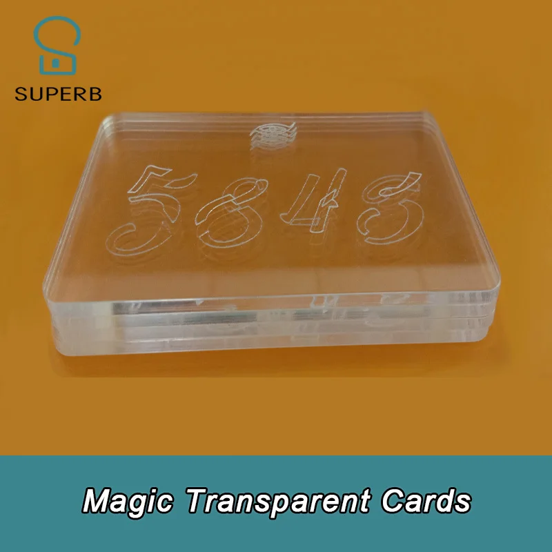 Superb escape room props Magic Transparent 4 card and pile cards up to get password Acrylic Magic card 1987 plastic clear sheet