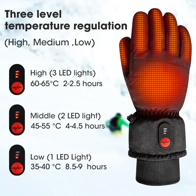 SNOW DEER Winter Women Electric Heated Leather Rechargeable Motorcycles Glove Thermal Gloves Man With Battery For Ski Hiking