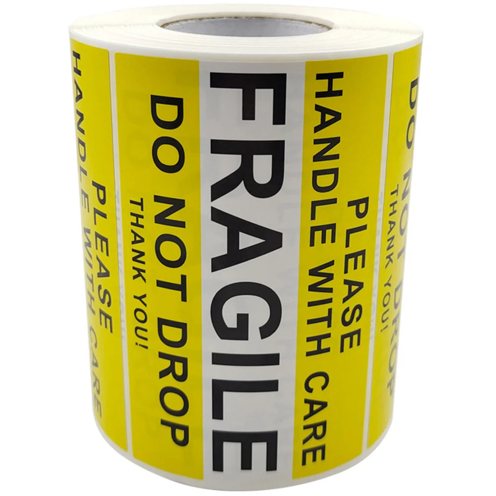 1 لفة ملصقات تحذيرية هشة مع ملصقات لاصقة للعناية للشحن وصناديق التعبئة والتغليف المتحركة والتسليم الآمن #4