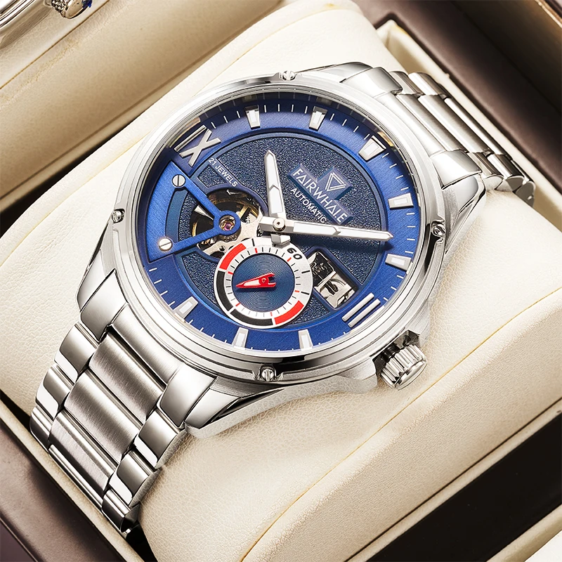 

Mark Fairwhale Brand Mechanical Watch Hollow Automatic Movement Waterproof Luminous Mens Watches Stainless Steel Skeleton Clock
