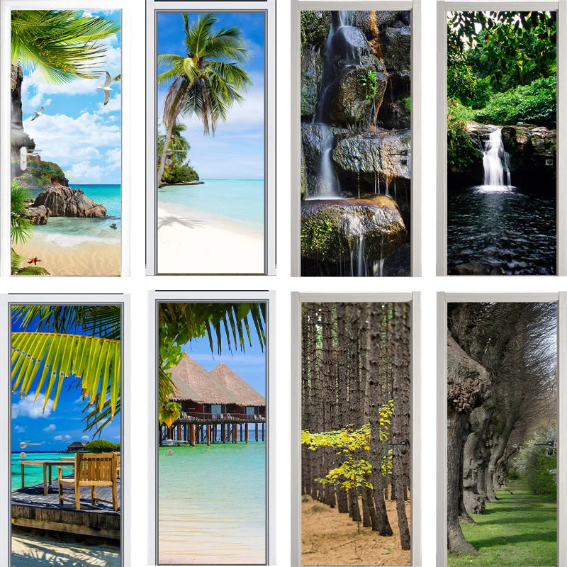 

Sunshine Beach PVC Door Sticker Fresh Theme Wallpaper Living Room Aesthetics Poster Waterproof Self-Adhesive Mural Wall Stickers