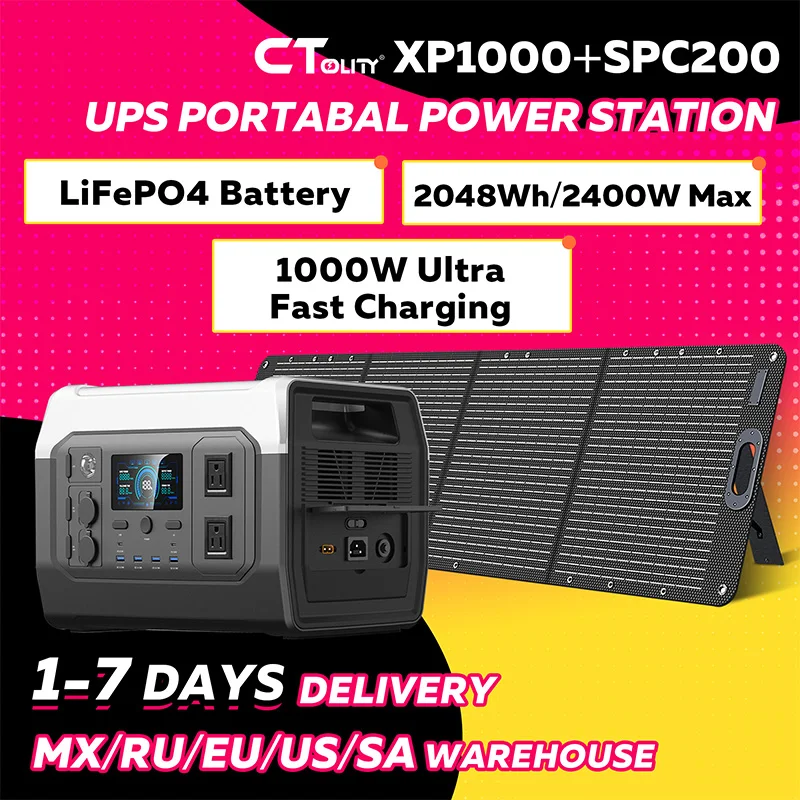 

CTOLITY 1800W 220V Solar Generator 1600W 110V Portable Power Station & 200W ETFE Solar Panel LFP(LiFePO4) Battery Home Backup