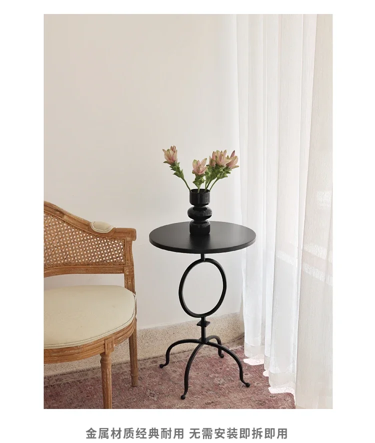 Side Table Corner Table Medieval Retro Black Ribbon Metal Modern Design Art round Modern