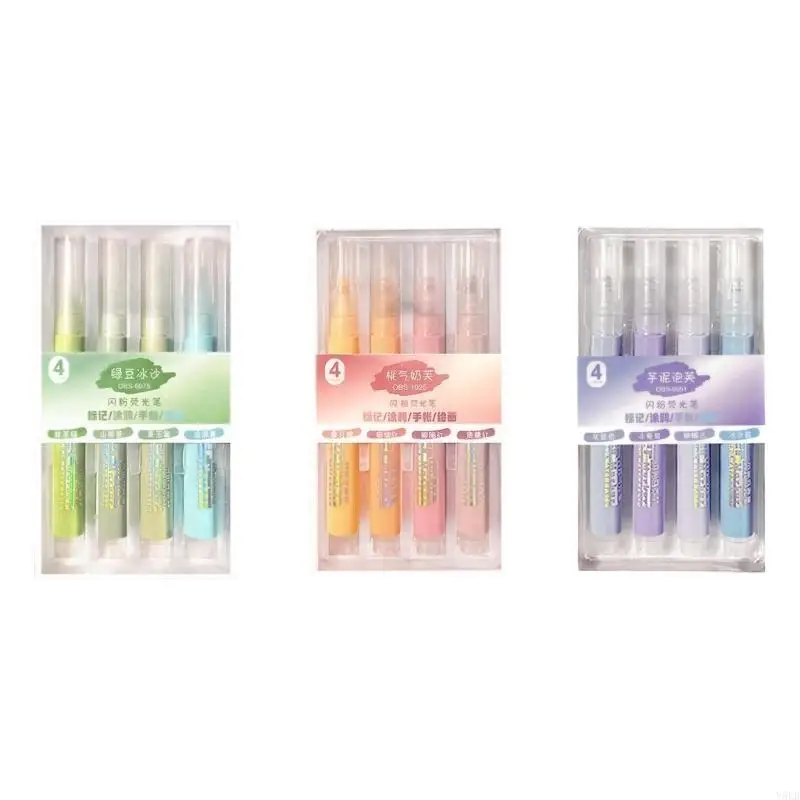

Y5LB 4Pcs Glittered Highlighter Marker 4MM Line Wide Tip for Drawing Scrapbook