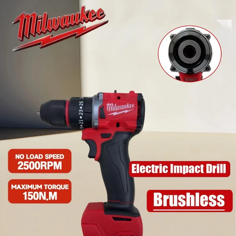 

Бесщеточная ударная дрель Milwaukee 150 Нм, аккумуляторная электрическая дрель, 20+3 режима крутящего момента, маленькая дрель-перфоратор, многофункциональный электроинструмент