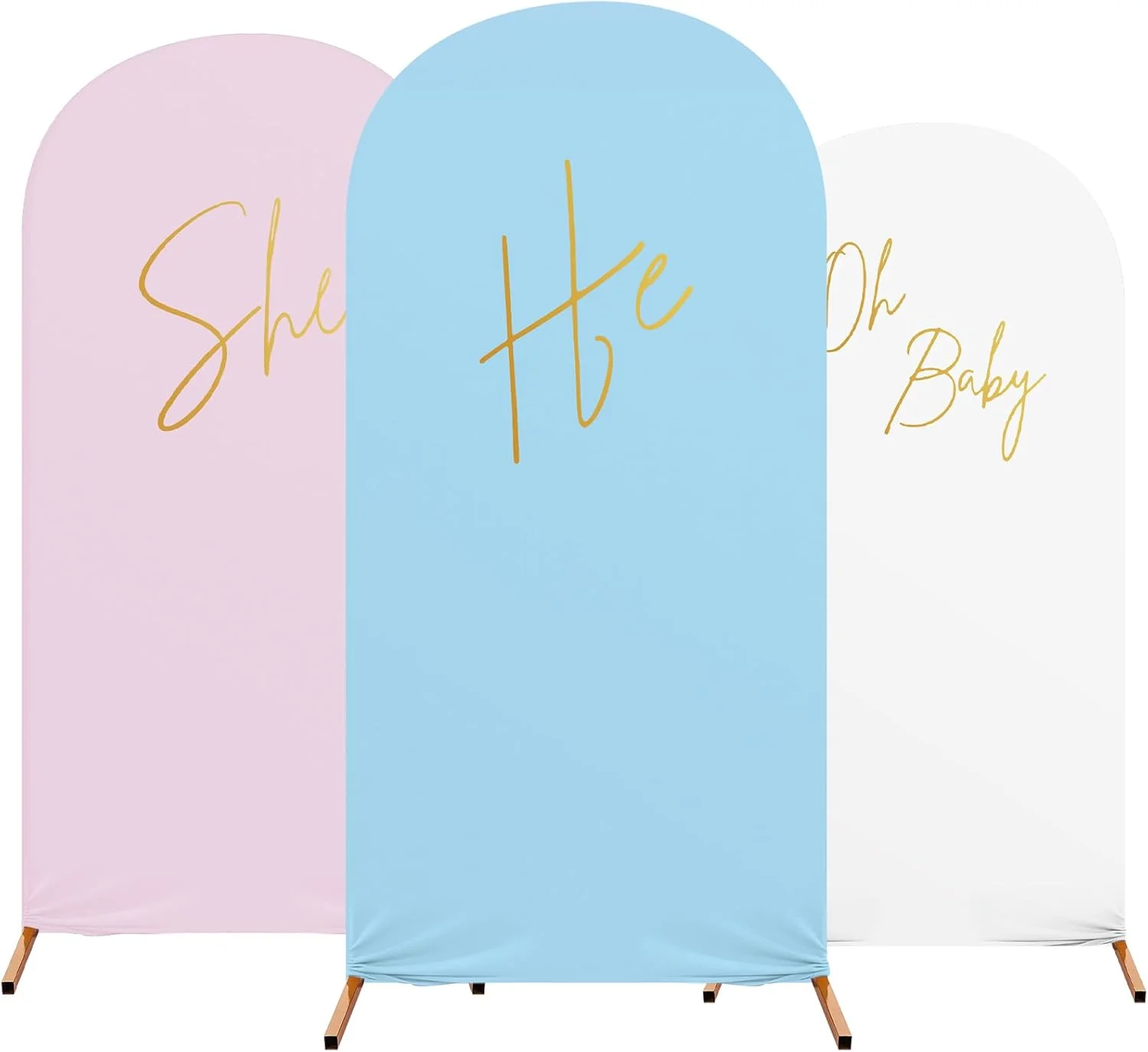 Copertura per arco rosa blu bianco Copertura per supporto per arco per rivelare il genere Sfondo per feste aderente in spandex Top rotondo per baby shower