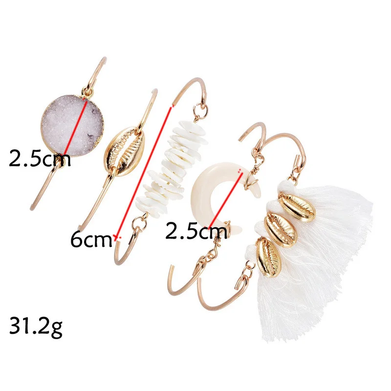 2022 New Fashion Exquisite Versatile Bohemian Retro Moon Shell Fringe Element Bracelet Set Party Jewelry Gift for Women Girl