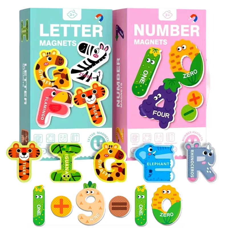 Cartoon Animal Magnetic Refrigerator Stickers Magnet Alphabet Letters Learning Spelling Counting Educational Puzzle Toys