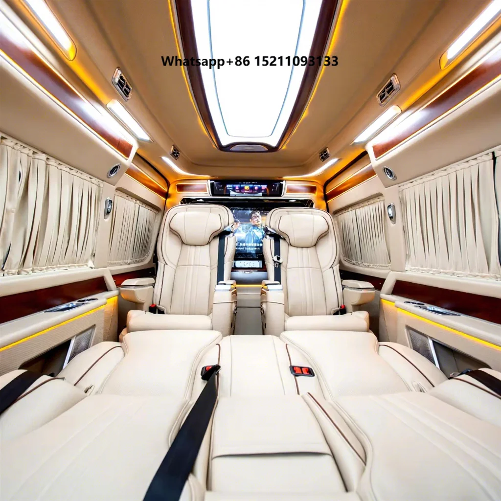 VIP Custom Interior Rear Captain Seats Starlight Ceiling Wood Trim LED Ambient Lighting