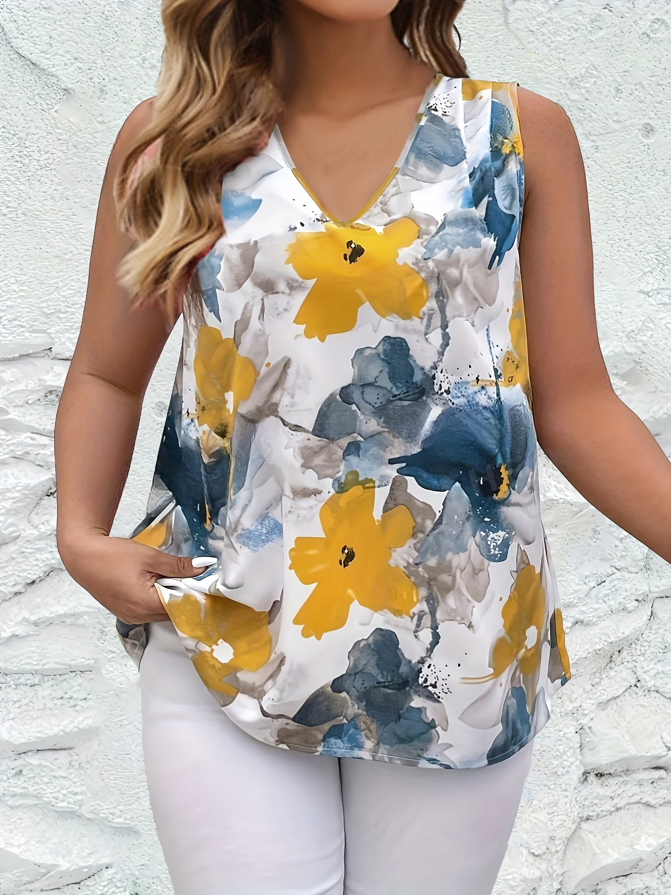 Elegant Directional Women's Oil Painting Floral Print Sleeveless Vest image 3