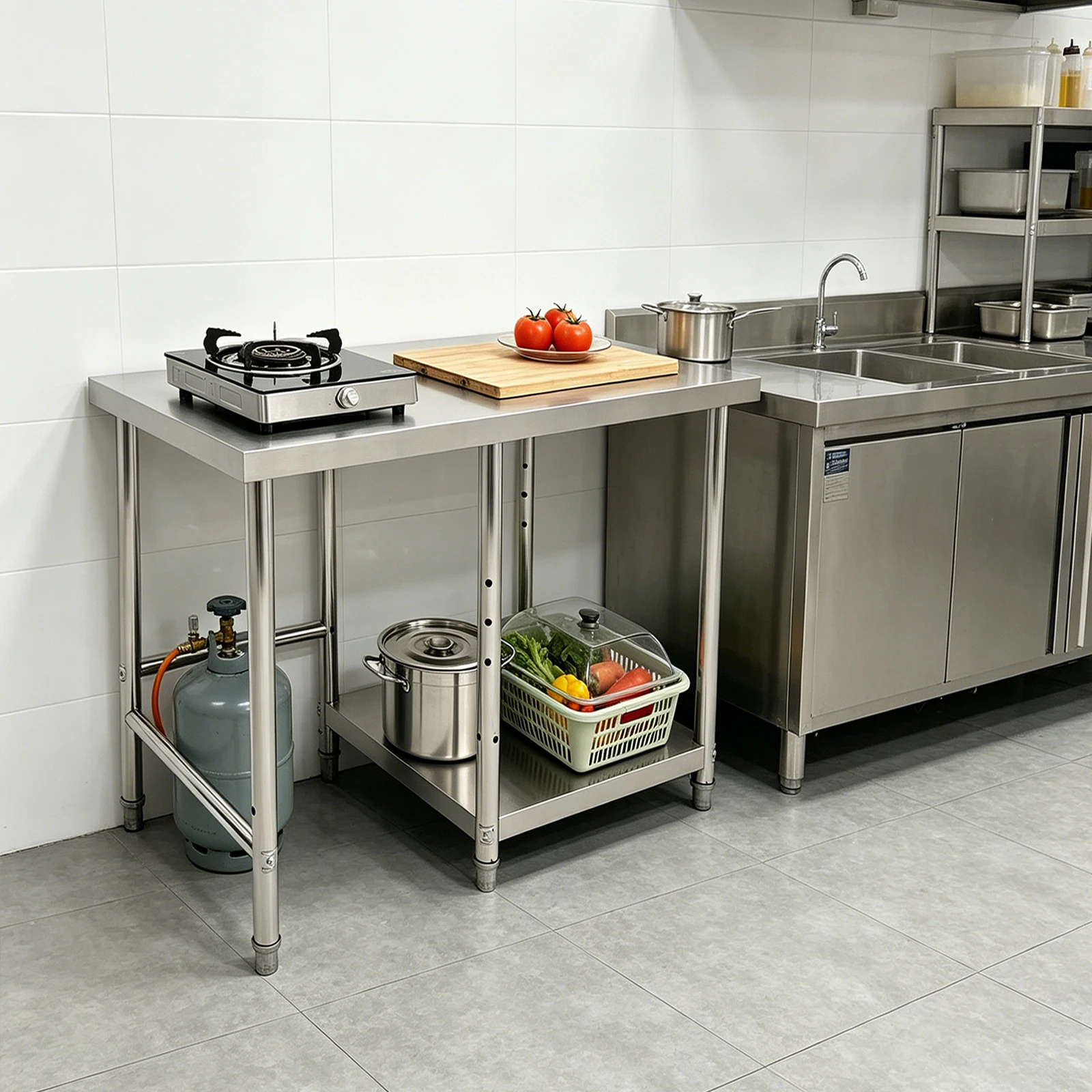 

2-Tier 100*60*80cm Multifunctional Heavy Duty Commercial Work Table Kitchen Prep & Work Table Kitchens Restaurants