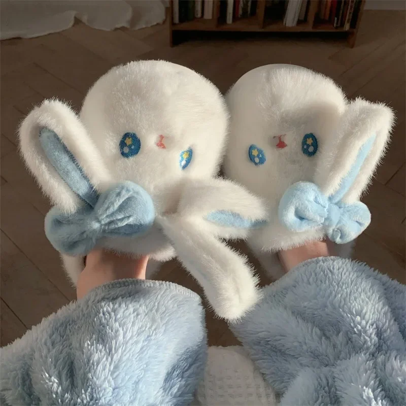 New cute bunny warm peluche pantofole in cotone autunno e inverno home indoor comfort head pantofole con fondo morbido orecchie di coniglio da donna