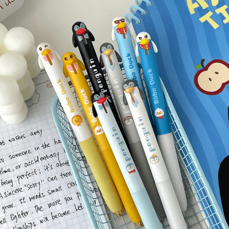 4/8-teiliges lustiges Gelstift-Set in Enten- und Pinguinform, Stressabbau-Gelstifte, Druckknopfmechanismus, 0,5 mm Spitze, schwarze Tintenminen, A3312