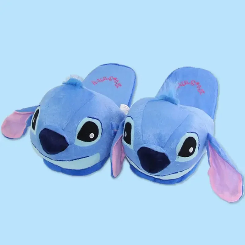 Kawaii Miniso Stitch Anime Cartoon Plush Home Slippers Winter Blue Keep Warm Doll Dormitory Indoor Baotou Cotton Shoes Wholesale