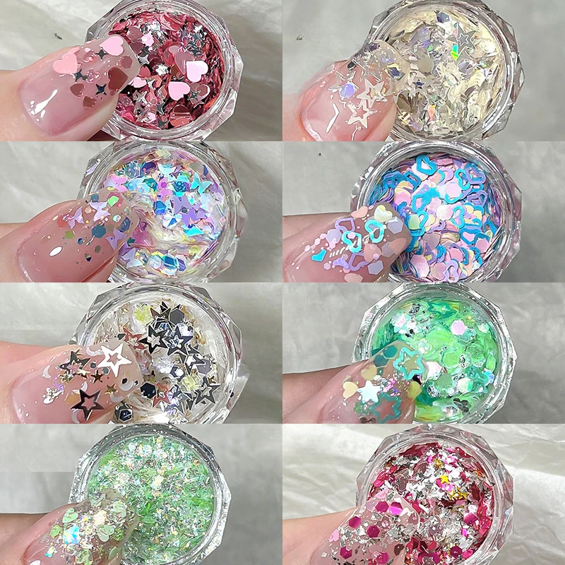 1box/Shining 2024 New Style Four Star Love Gem Stickers Green Wonderland Pink Heart Girl Nail Decoration