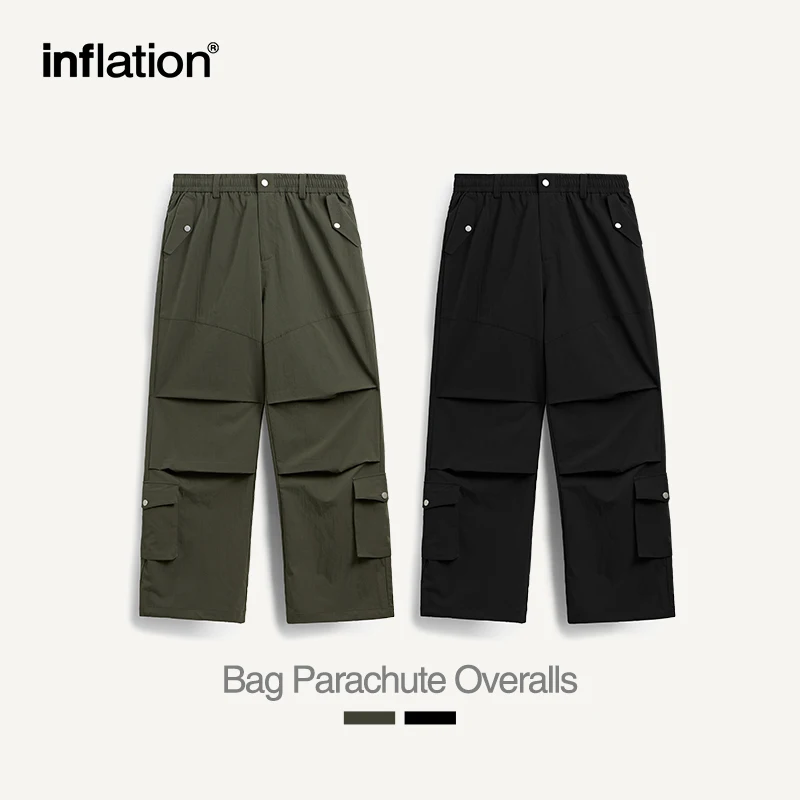 INFLATION Multiple Pockets Parachute Pants Summer Urban Style Oversized Baggy Cargo Pants