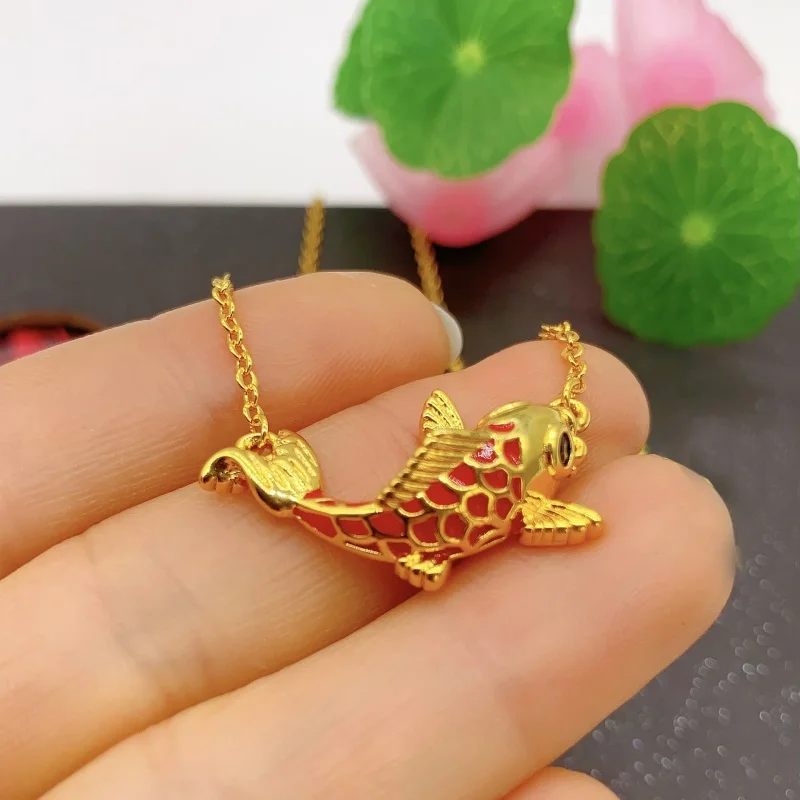 

Lucky Koi Fish Necklace Gold Plated Pendant with Hollow Out Big Eyes Goldfish Gift for Girlfriend