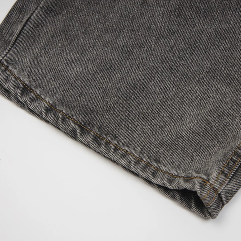 Europeu americano tendências projeto g/r jeans retalhos bordado tecido padrão calças de perna reta casual solto denim