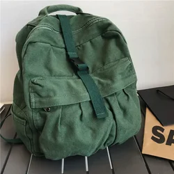 Backpack Canvas Cotton Unisex Solid Softback Zipper Casual High-Capacity Backpack Vintage Bookbag Travel Backpack