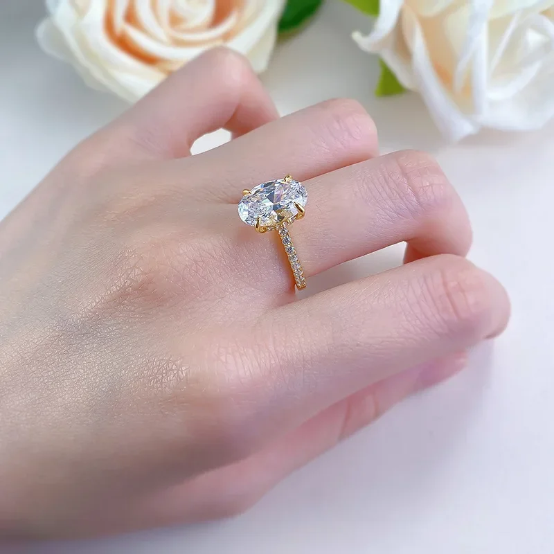 14K Gold Oval Lab Diamond Ring 100% Real 925 Sterling Silver Engagement Wedding Band Rings for Women Bridal Promise Jewelry