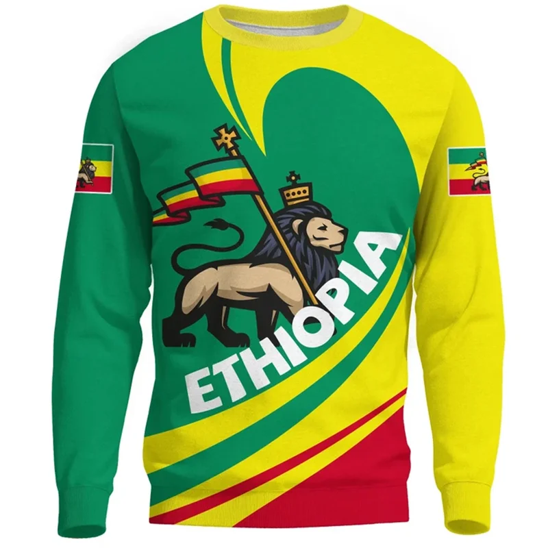 Ethiopia Flag Map Graphic Sweatshirts For Men Clothes Fashion Women Sweater Casual Male Streetwear Autumn Pullover Boy Tracksuit