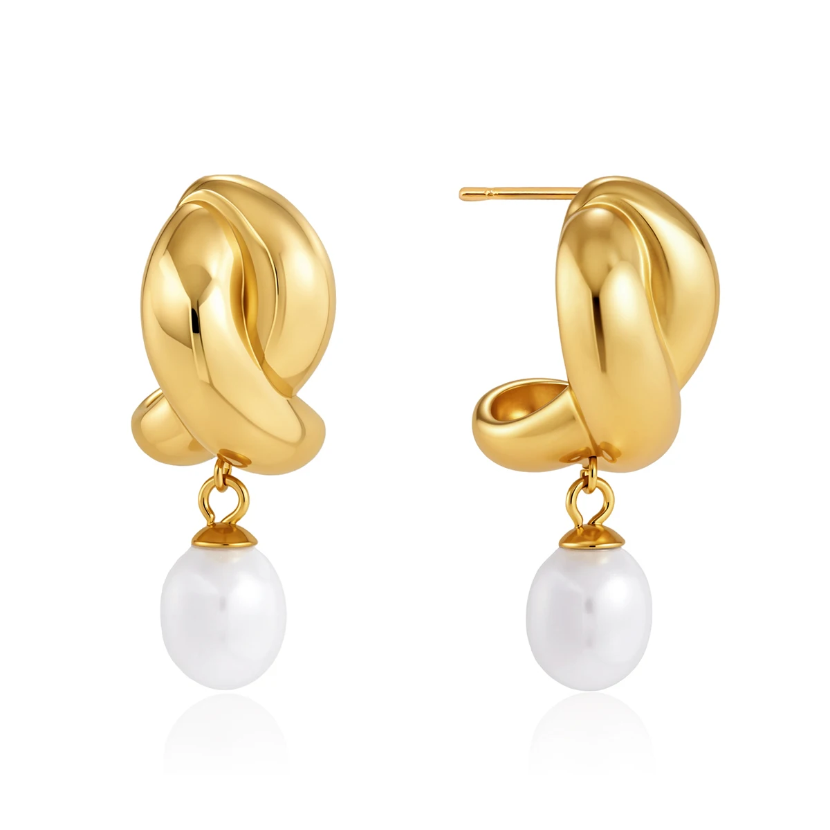 Spark & Co 18K Gold PVD Plated Stainless Steel Drop For Women New Crossed Pearl Pendant Dangle Earring Jewelry Gifts