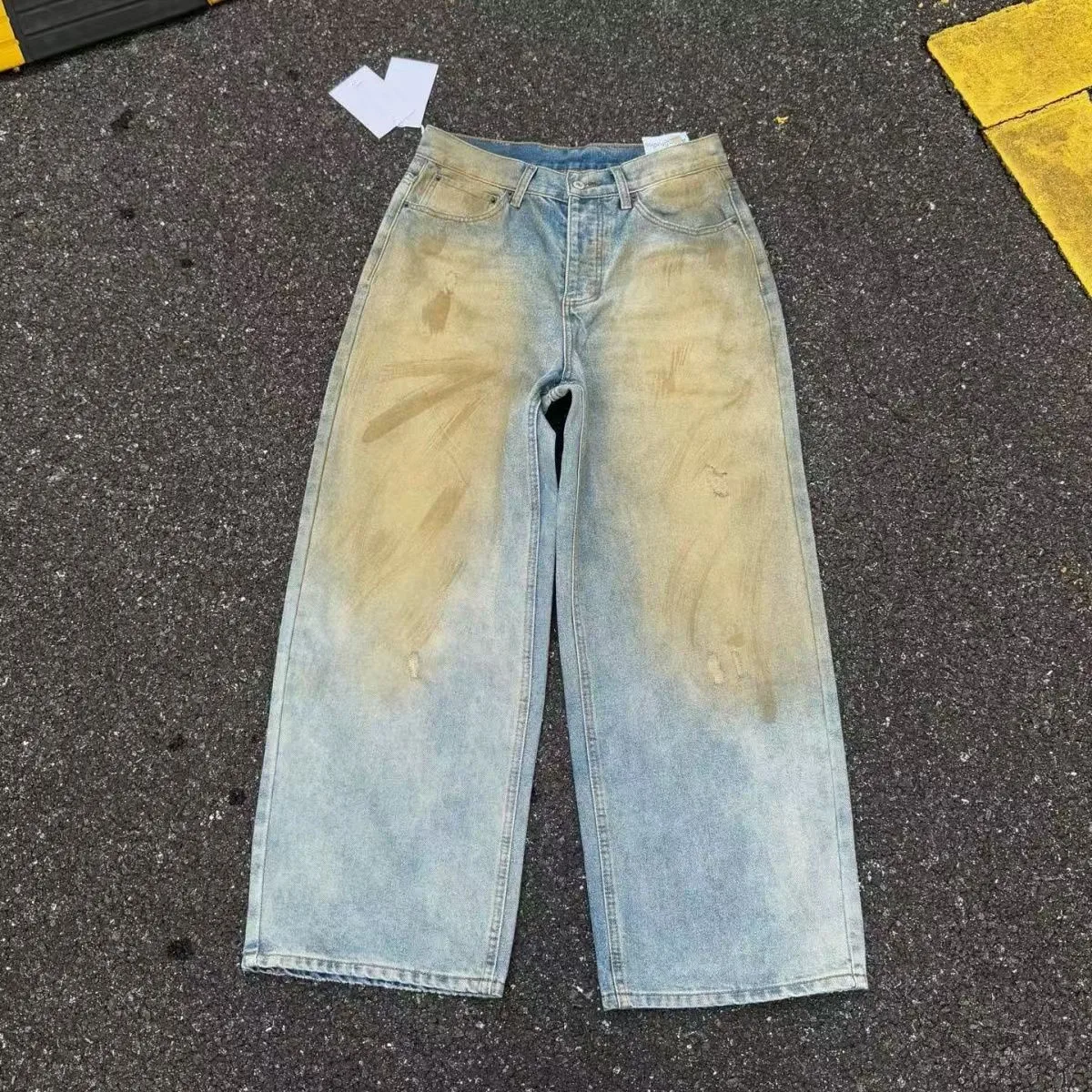 

Retro American Waed Mud Denim Long Pants Loose Straight Tube Street Skateboarding Trousers for Men Autumn Winter New Sle