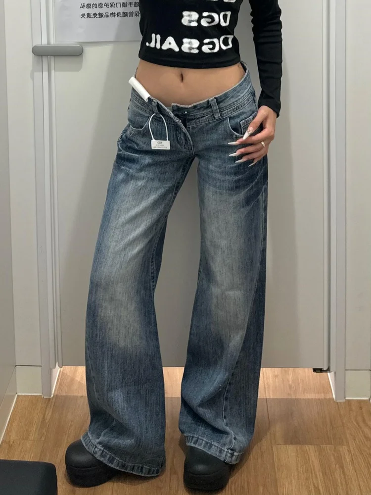 Plus Size American Retro Cra Fce Gefütterte Micro Flared Denim Jeans Damen Herbst Winter Lose Weites Bein Bell Bot