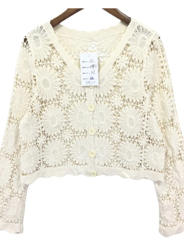 

Винтажный ручной работы с вырезом на крючках и цветком в сельской местности, верхняя одежда Jaet, винтажный свитер Lazy Sle, свободный крой для поездок на работу