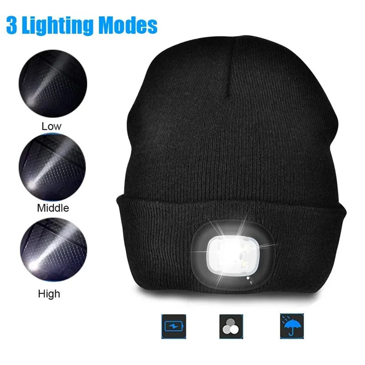 A27U chaud unisexe LED bonnet chapeau lumière USB Rechargeable hiver lampe de poche bonnet de noël avec lumière LED lampe frontale pour hommes C