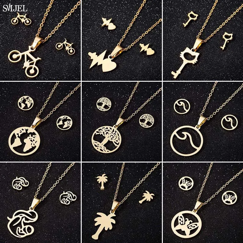 Stainless Steel Plant Jewelry Sets Bohemia Tree of Life Neck