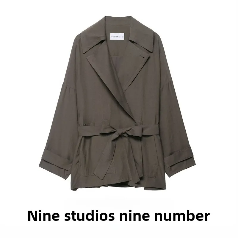 

Ele Loose Fit Windbreaker Jaet with Belted Waist And awl Collar in Polyester Fiber for Women Autumn 2025 Long Sve