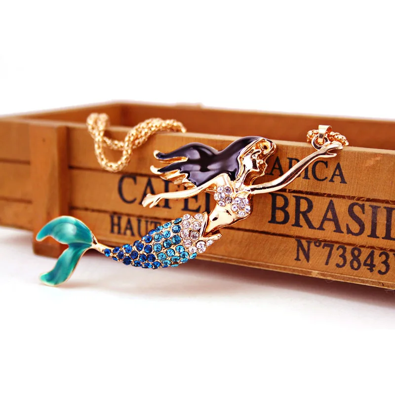 Enamel Crystal Mermaid Fashion Bohemian Long Chain Necklaces Pendants For Women X600