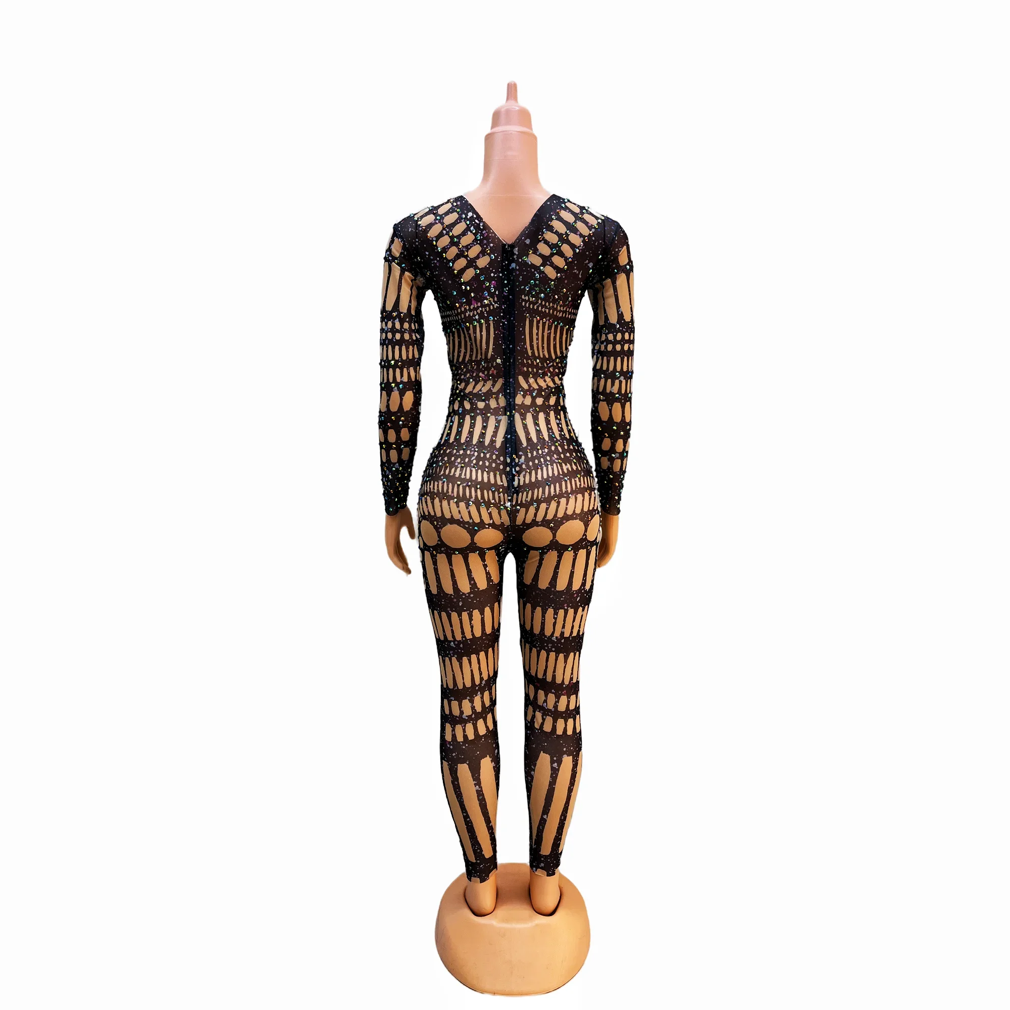 Dance Stretch Leggings Bodysuit Avond Vieren Kostuum Kleurrijke Ab Steentjes Sexy Transparant Zwart Jumpsuit