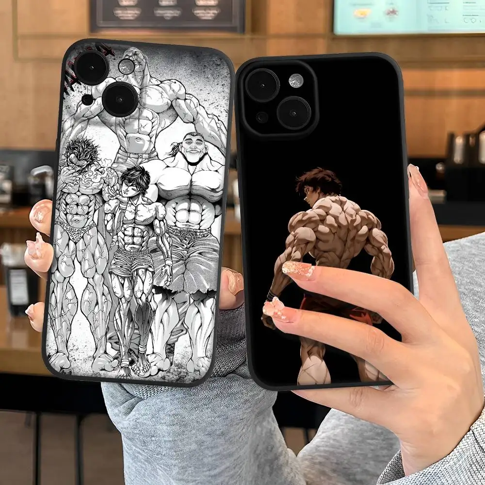 أنيمي B-baki HanmaS Baki the Grappler جراب هاتف لابل آيفون 16,15,14,13,12,11,Pro,Max,Mini موجة النفط الخلفي جراب هاتف قصير #4