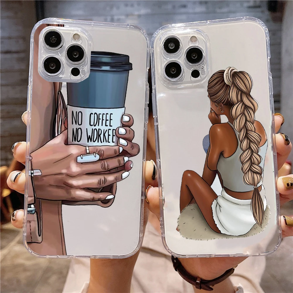 Fashion High Heel Laday Coffee Phone Case for iPhone 11 12 13 Pro Max Mini 7 8 Plus X XS Max XR SE Cover Clear Soft Fundas Shell