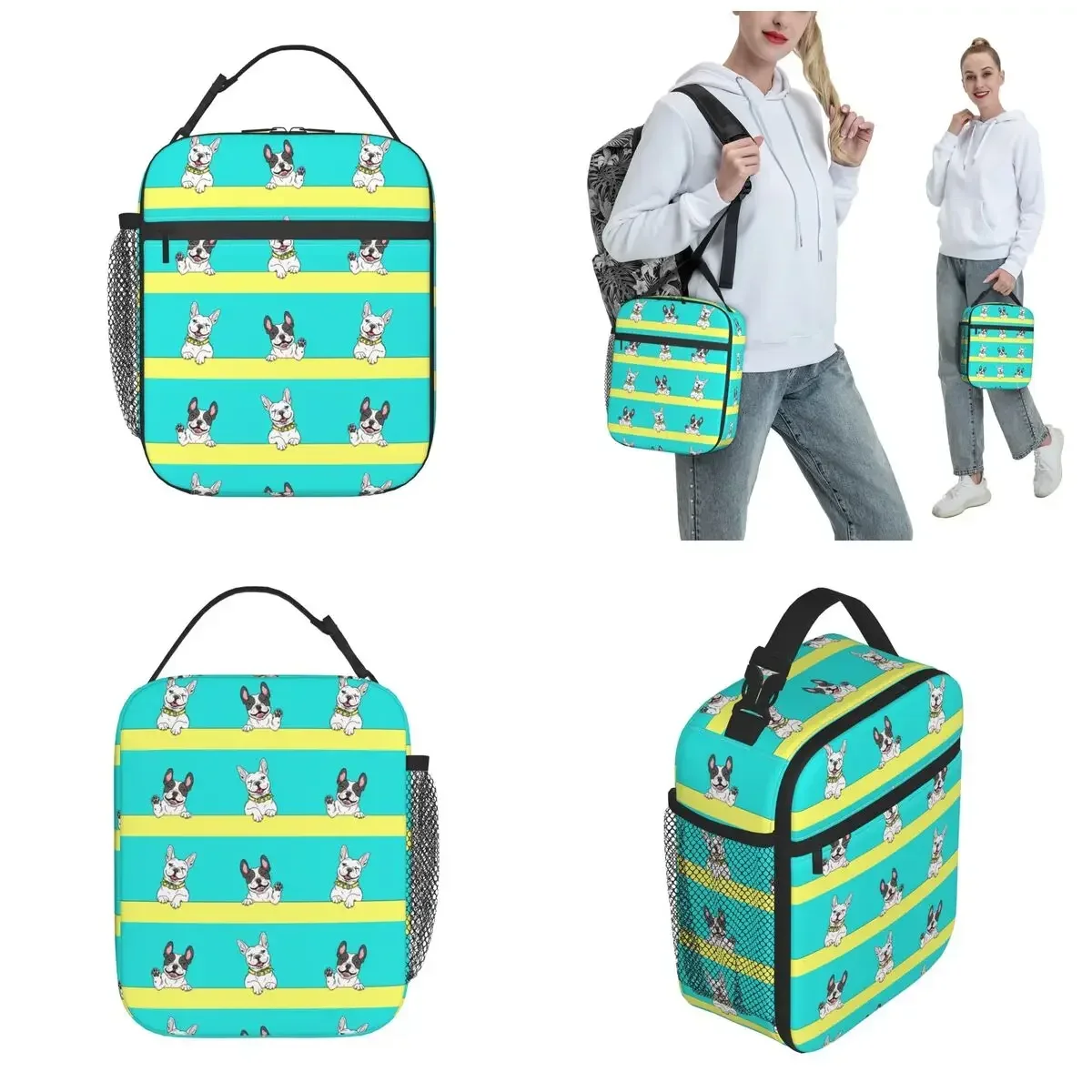 

French Bulldogs Insulated Lunch Tote Bag Storage Food Box Reusable Thermal Cooler Lunch Box Picnic