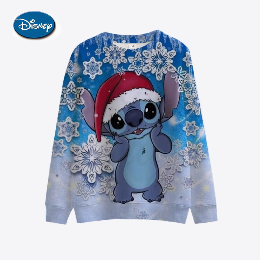 Christmas Women\'s Disney Stitch Fashion Girls\' Long Sleeve Round Neck Sweatshirt Cute Pattern Christmas Shirt Hoodie Women