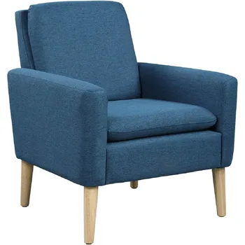 Image Modern Accent Fabric Chair Single Sofa Comfy Upholstered Arm Chair Living Room Furniture Navy Blue