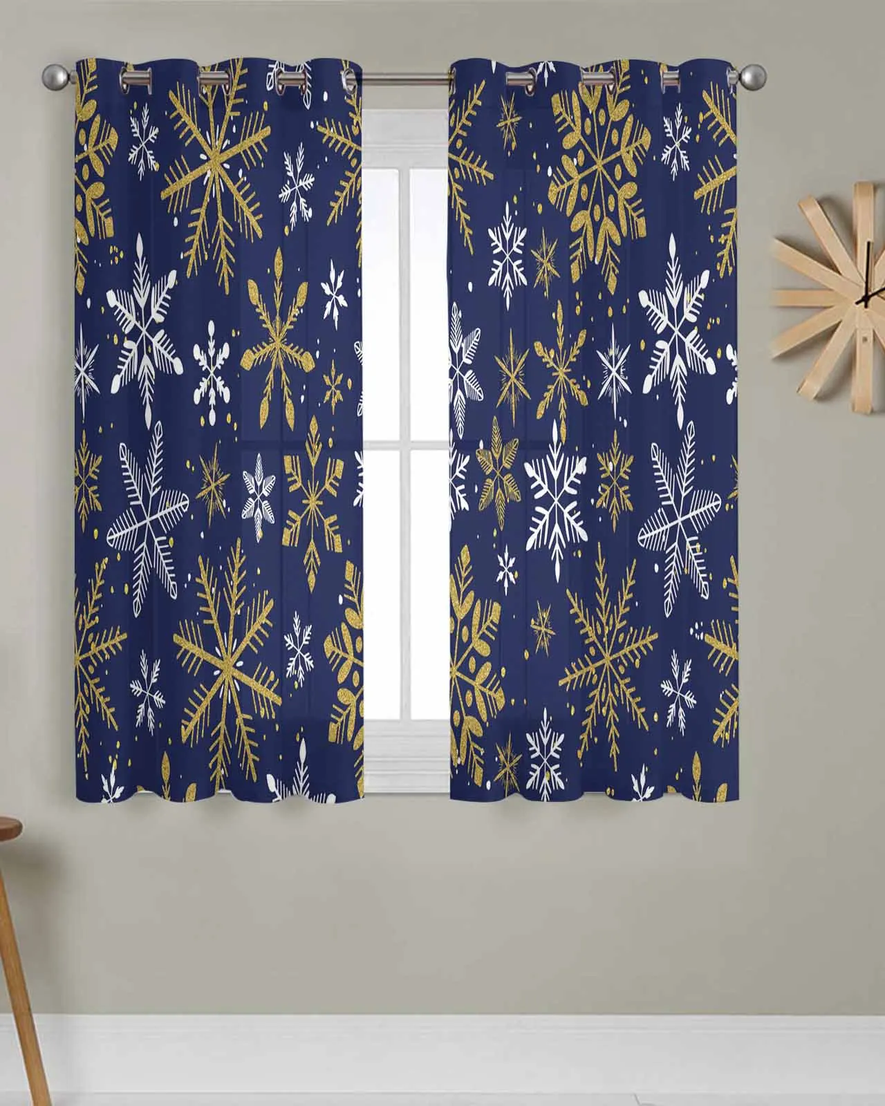 

Tulle Window Curtains Modern Style Bule Snowflake for Living Room Bedroom Transparent Chiffon Sheer Voile Window Curtain