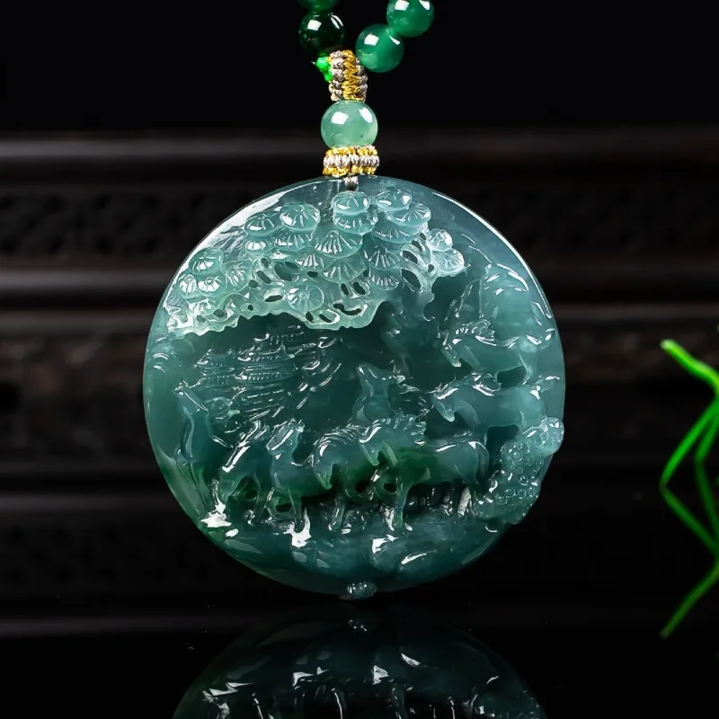 

Authentic natural jade with artistic conception Eight horses Landscape Brand Exquisite men's and women's jade pendant necklace