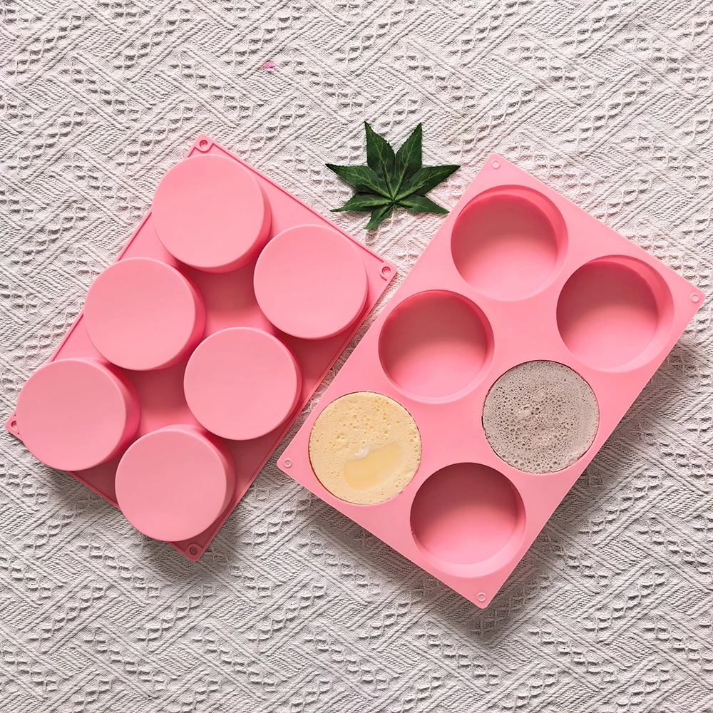 1pc 6-cavity large round disc chocolate cake silicone mold, suitable for DIY mousse cakes, dessert baking trays