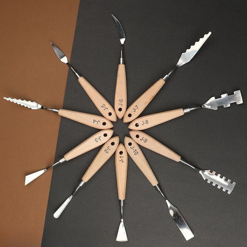 10pc Oil Painting Knives Scrapers Color Palette Knife Tools for Wooden Irregular Texture Flower Shovels Art Color Painting Tools