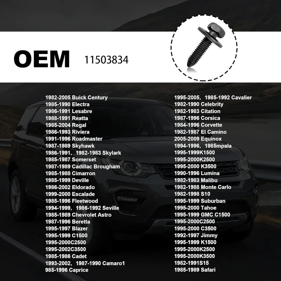 10 Uds M6 1,0X25mm pernos hexagonales métricos tornillos de cuerpo Compatible con GMC Buick Chevrolet Cadillac 11503834 20351035