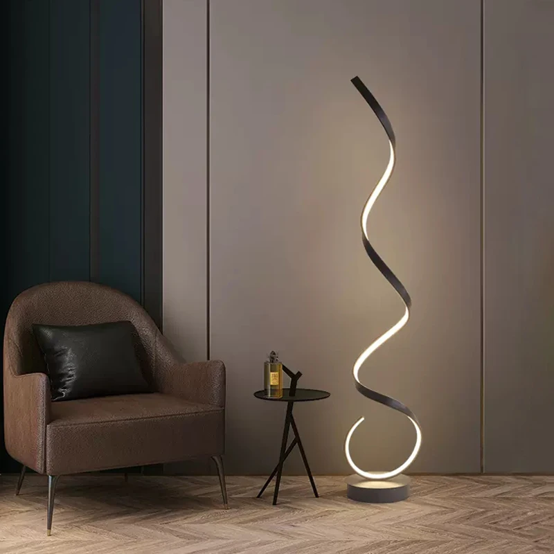 Modern LED Floor Lamp Minimalist Line Living Room Decor Light Bedroom Study TV Background Wall Black White Lights Fixture Lustre